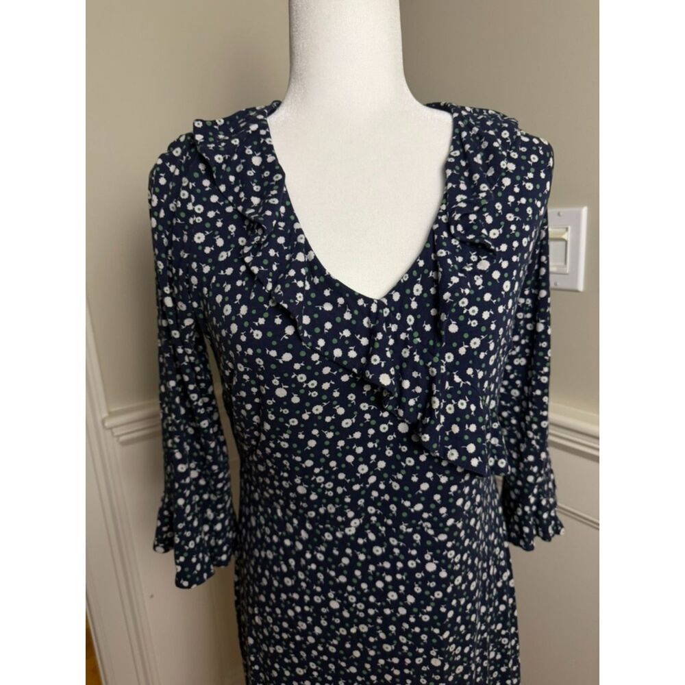 Boden Logan Ruffle Jersey Dress US 10R Navy Ditsy Floral 3/4 Sleeve - Picture 2 of 12